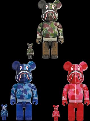Clear ABC Camo Shark Green/Blue/Pink Bearbrick + Set of 6 BE@RBRICK