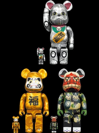 (R) 招き猫 銀メッキ/達磨 金メッキ/獅子舞 & 6PCS BE@RBRICK