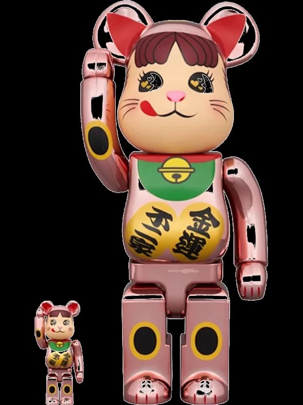 BE@RBRICK figure: Lucky Cat Peko-chan Money Luck & Set Peach Gold
