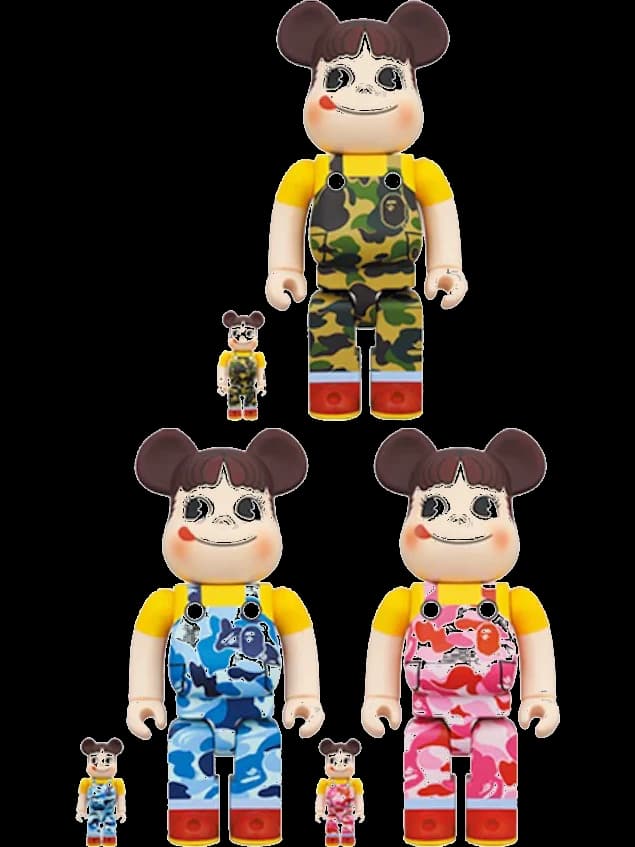 x BAPE Peko-chan & Set of 3 Green Camo/Pink Camo/Blue Camo BE@RBRICK