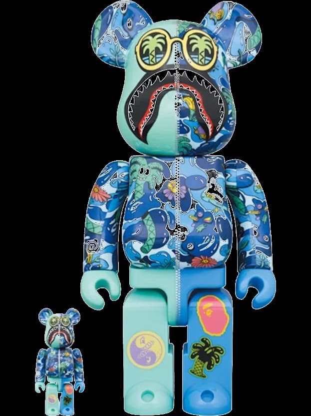 x Steven Harrington x BAPE Shark & Set Blue Camo BE@RBRICK